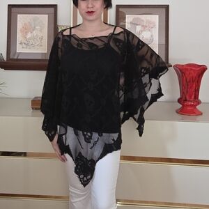 WORN ONCE - Black Lace Skull Poncho